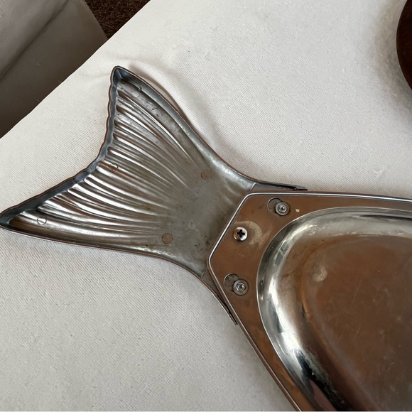 VTG. MCM Salmon Fish Wood 2-Piece Metal Serving Platter Tray 28 inch Germany WMF - Picture 13 of 16